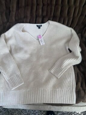 J. Crew Cream Ribbed V-Neck Sweater